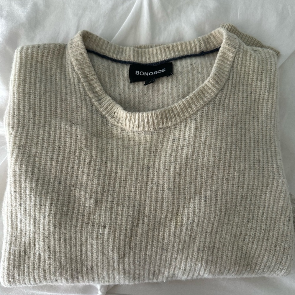 Bonobos Cream Ribbed Crewneck Sweater